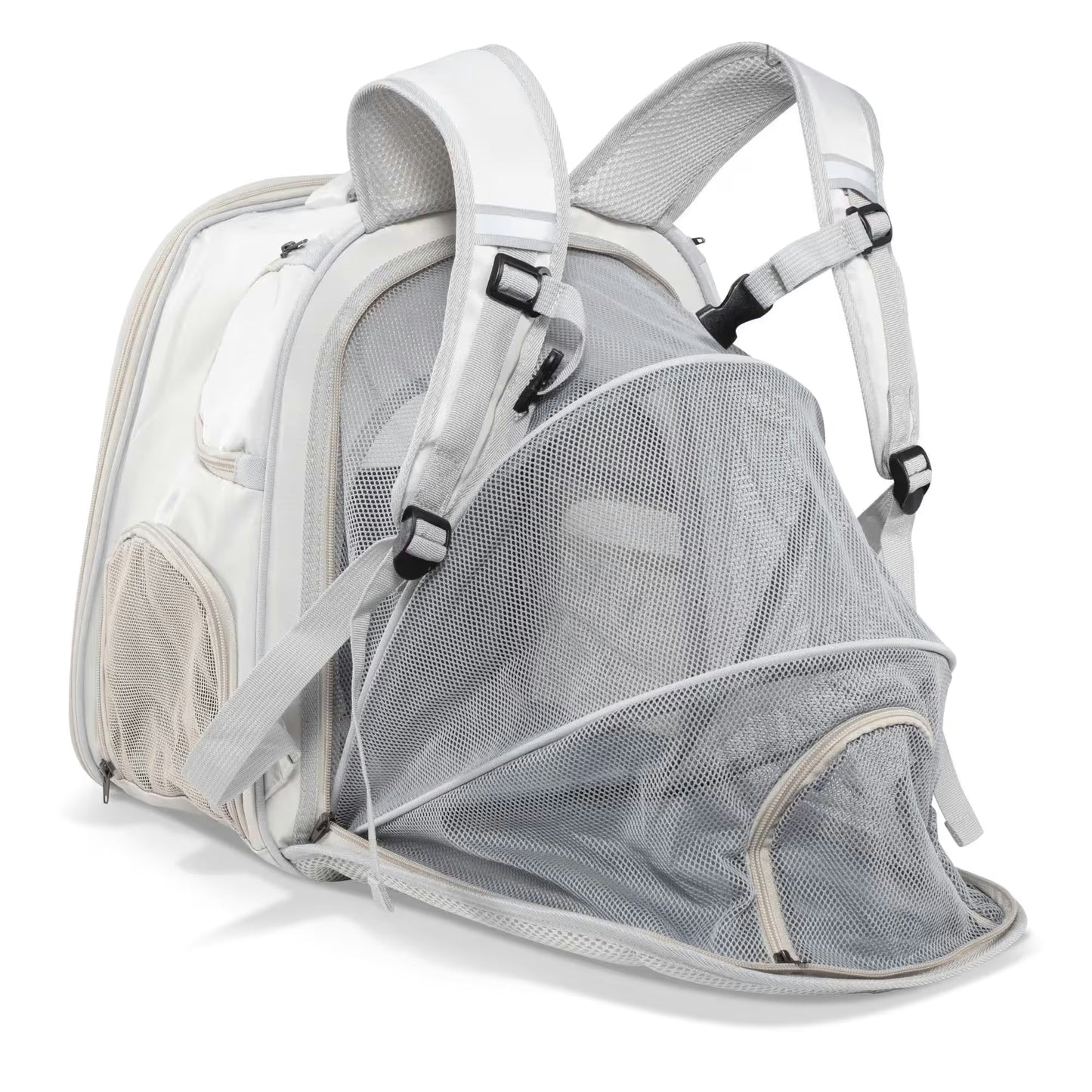 The Pawbella Expandable Lightweight Pet Backpack features mesh panels, adjustable straps, and multiple zippered compartments—ideal for comfortably carrying small pets on Australian adventures.