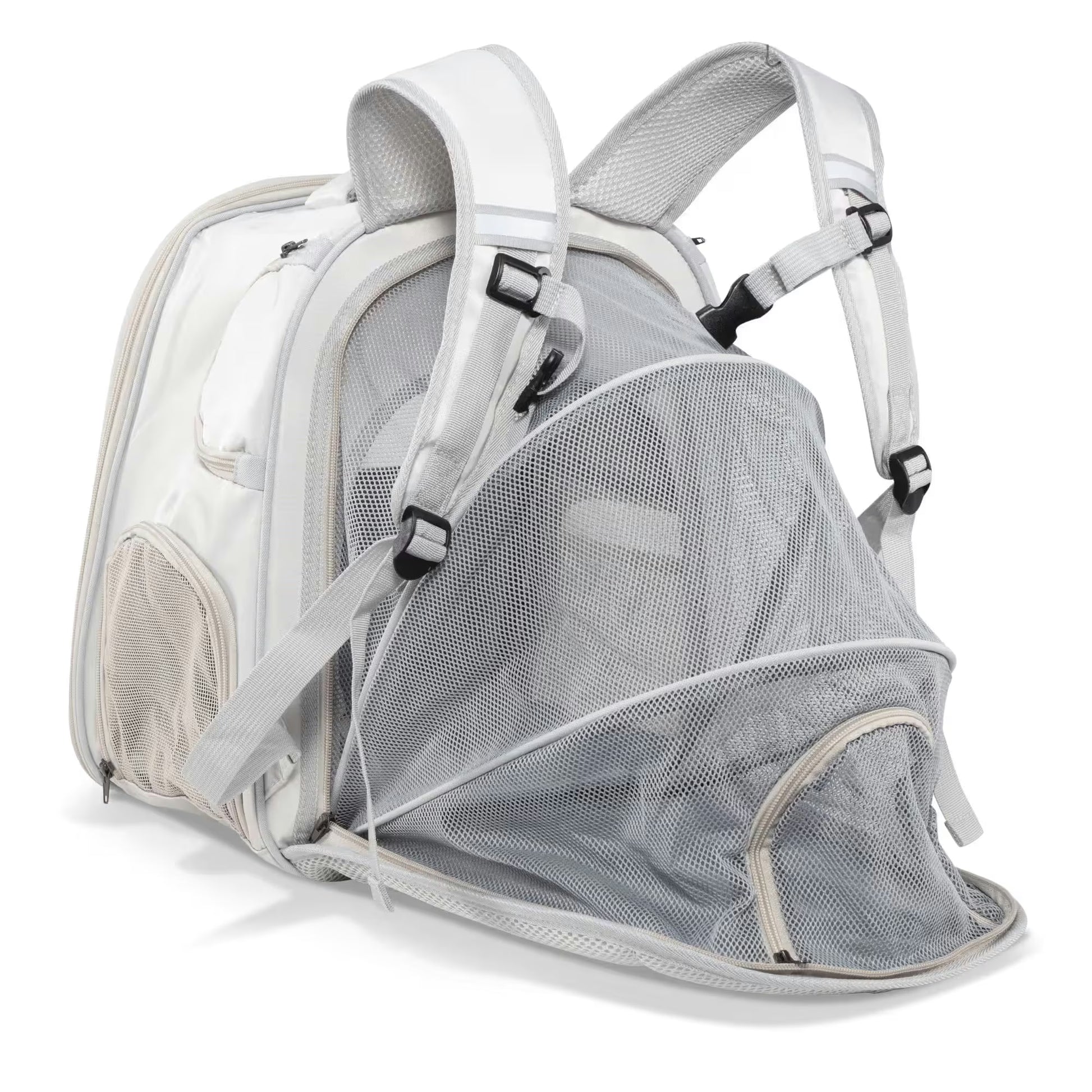The Pawbella Expandable Lightweight Pet Backpack features mesh panels, adjustable straps, and multiple zippered compartments—ideal for comfortably carrying small pets on Australian adventures.
